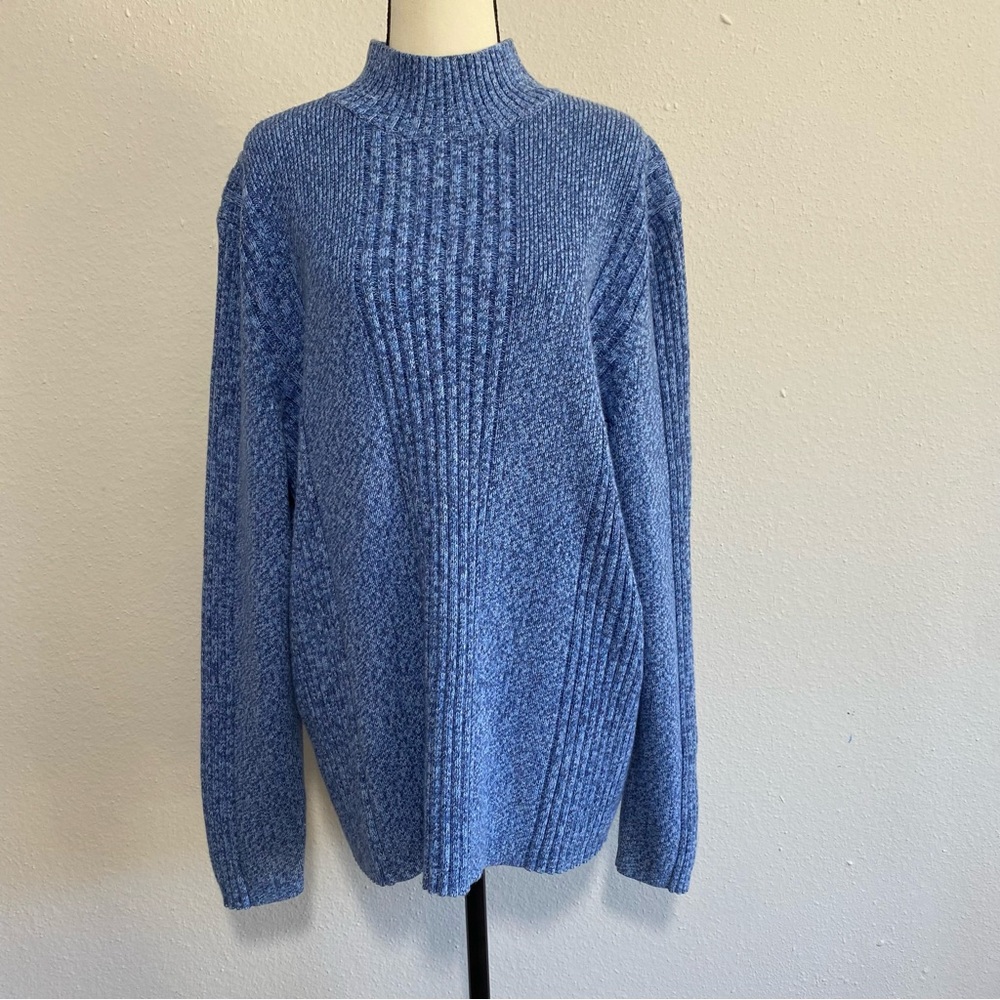Express Women's Blue Ribbed Mock Neck Heavy Knit Comfy Pullover Sweater XL